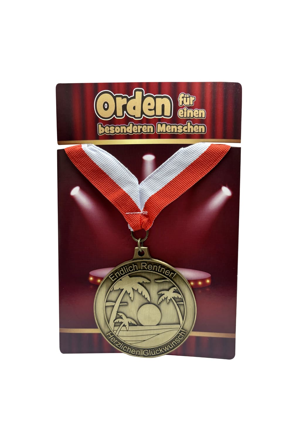 Die Rentner Orden Medaille ist ein perfektes Mitbringsel zur Pensionierung! Auf der Medaille steht die Aufschrift: Endlich Rentner! Herzlichen Glueckwunsch.