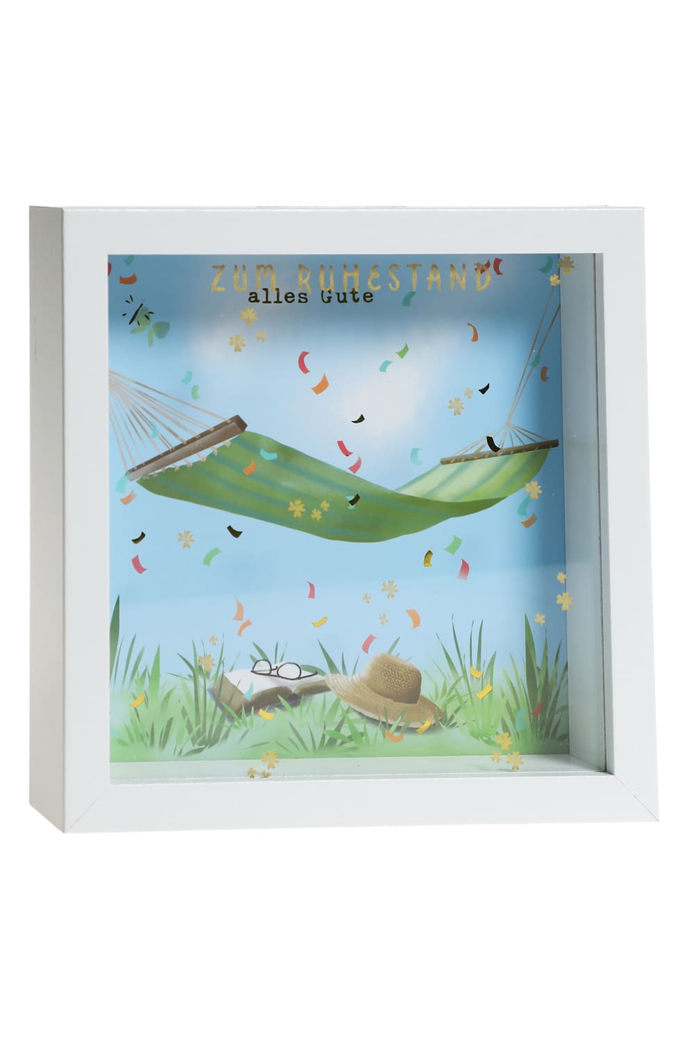 Dieses originelle Sparkaesseli ist ein ideales Geschenk zur Pensionierung! Die Holz Spardose mit Relax-Bild und dem Spruch: Zum Ruhestand alles Gute!