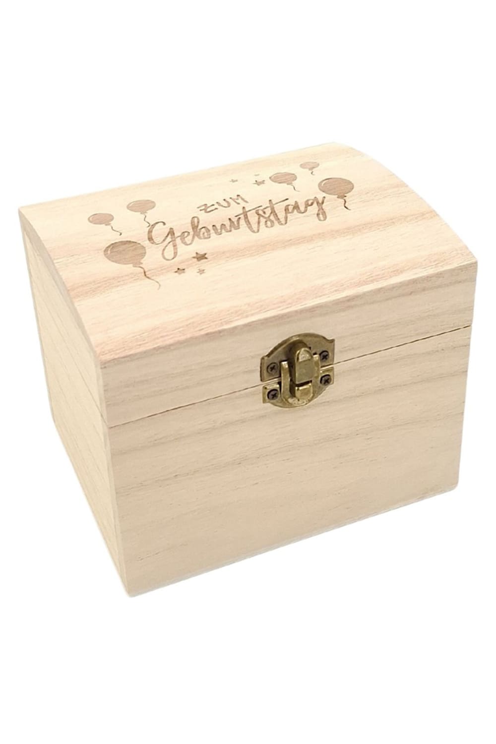 Schatzkiste Geburtstag Groesse M aus Holz mit Gravur „Zum Geburtstag“ und Metallverschluss, ideale Holztruhe fuer Geldgeschenke und kleine Geburtstagsgeschenke.