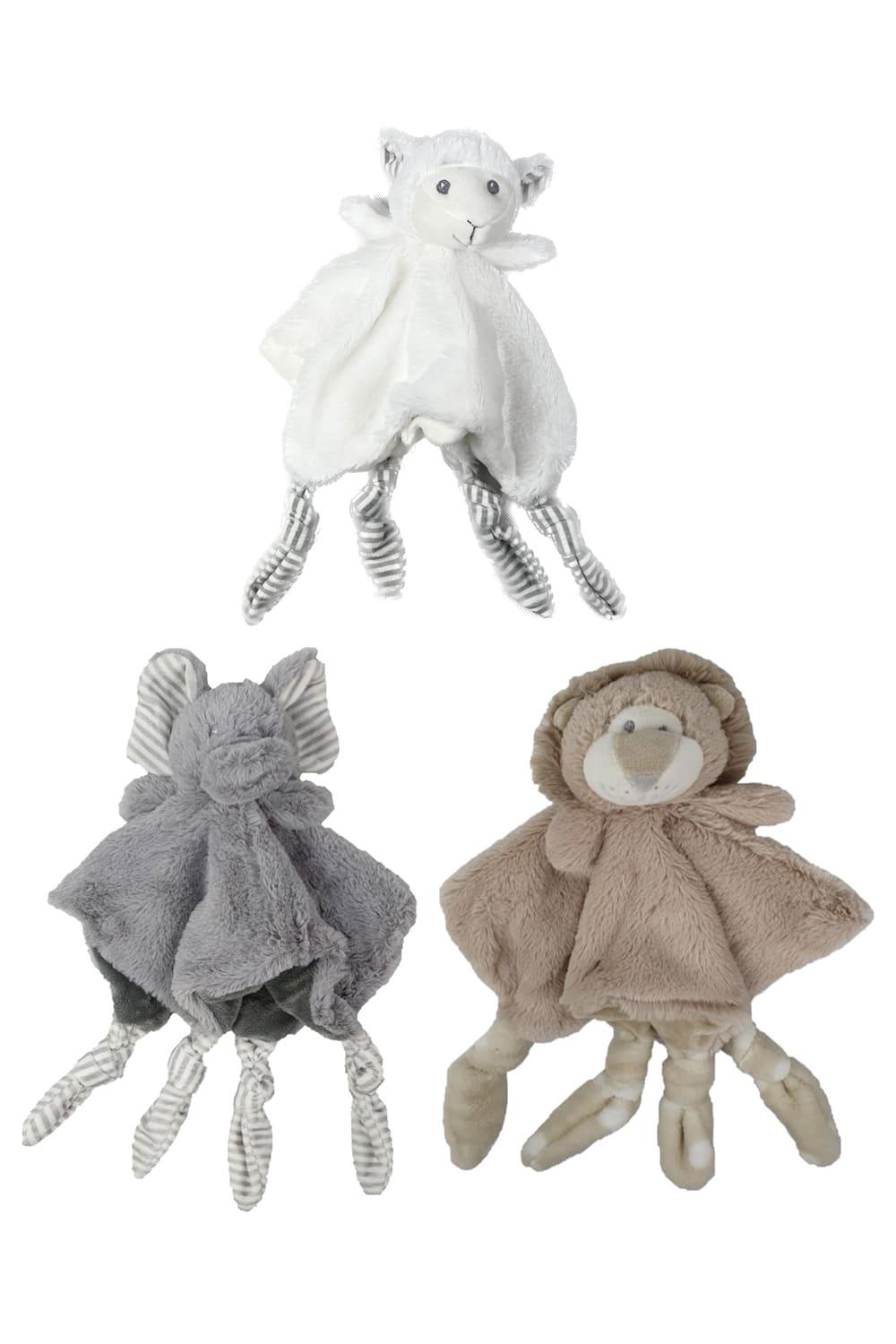 Kleinkinder und Babys lieben das Kuscheln mit einem Schmusetier. Die Schmusetuecher Loewe, Elefant und Schaf sind einfach zum knuddeln suess. Ein tolles und praktisches Geschenk fuer Babys, Neugeborene und Kleinkinder. Ein herziges Geschenk. Fuer kuschelige, troestende und wohltuende Momente fuer das Baby und das Kleinkind.