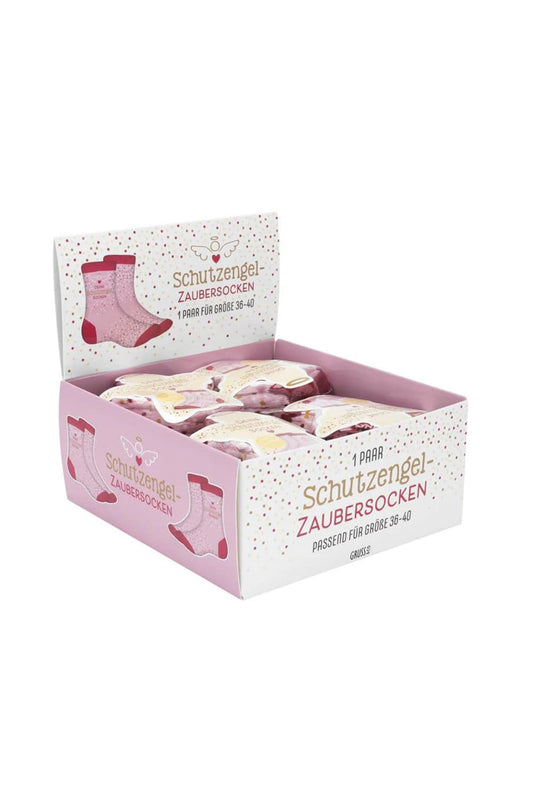 Die Zaubersocken sind gepresst in Engel-Form! Socken mit Motivdruck: ''Deine Schutzengel Socken''. Die Engel Socken sind der Einheitsgroesse (36 – 40). Display