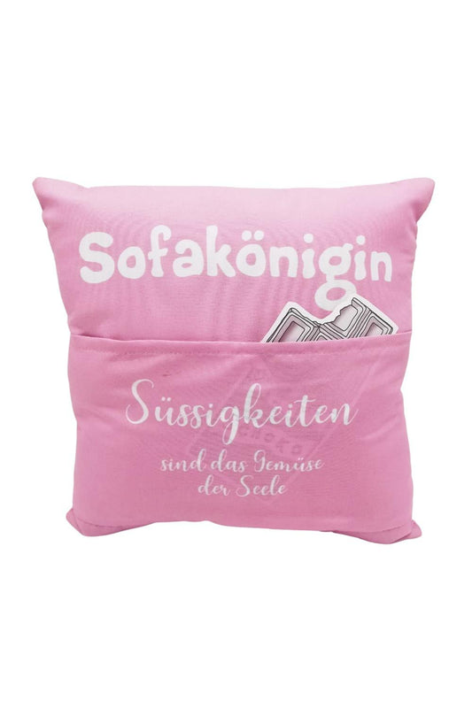 Das Frauenkissen zum Befuellen! Kissen mit dem Spruch: Sofakoenigin. Suessigkeiten sind das Gemuese der Seele.