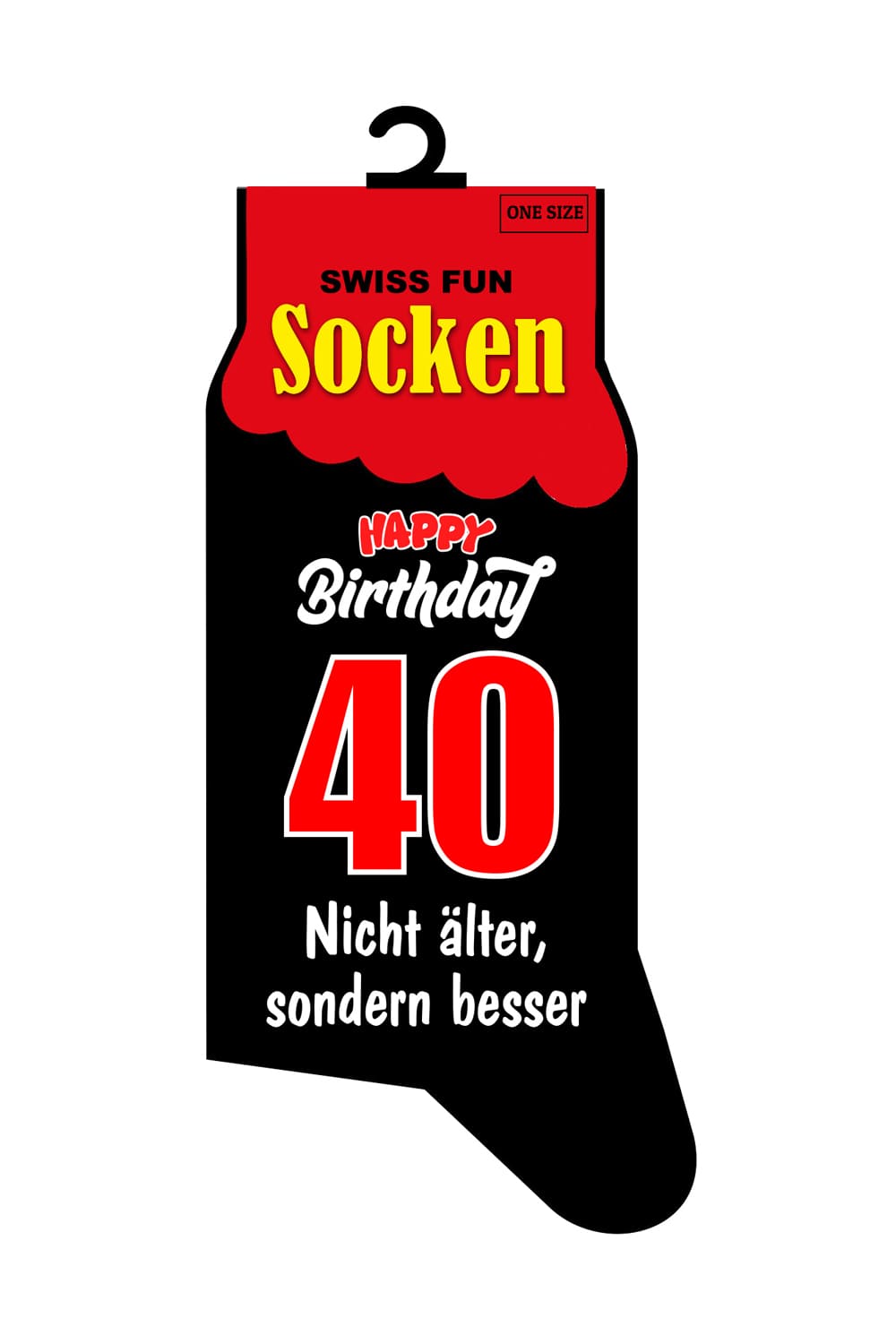 Spasssocken mit dem Spruch: Happy Birthday. 40. Nicht aelter, sondern besser. Die witzigen Spruchsocken mit der Zahl 40! Geschenk zum 40. Geburtstag.