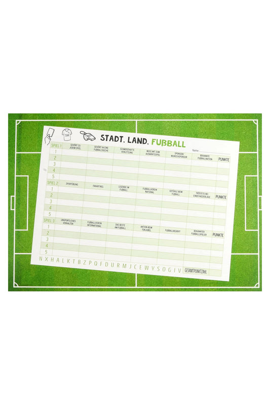 Stadt, Land, Fussball! Witziges Spiel fuer Fussballfans. Der Spielblock fuer gemeinsamen Spielspass!