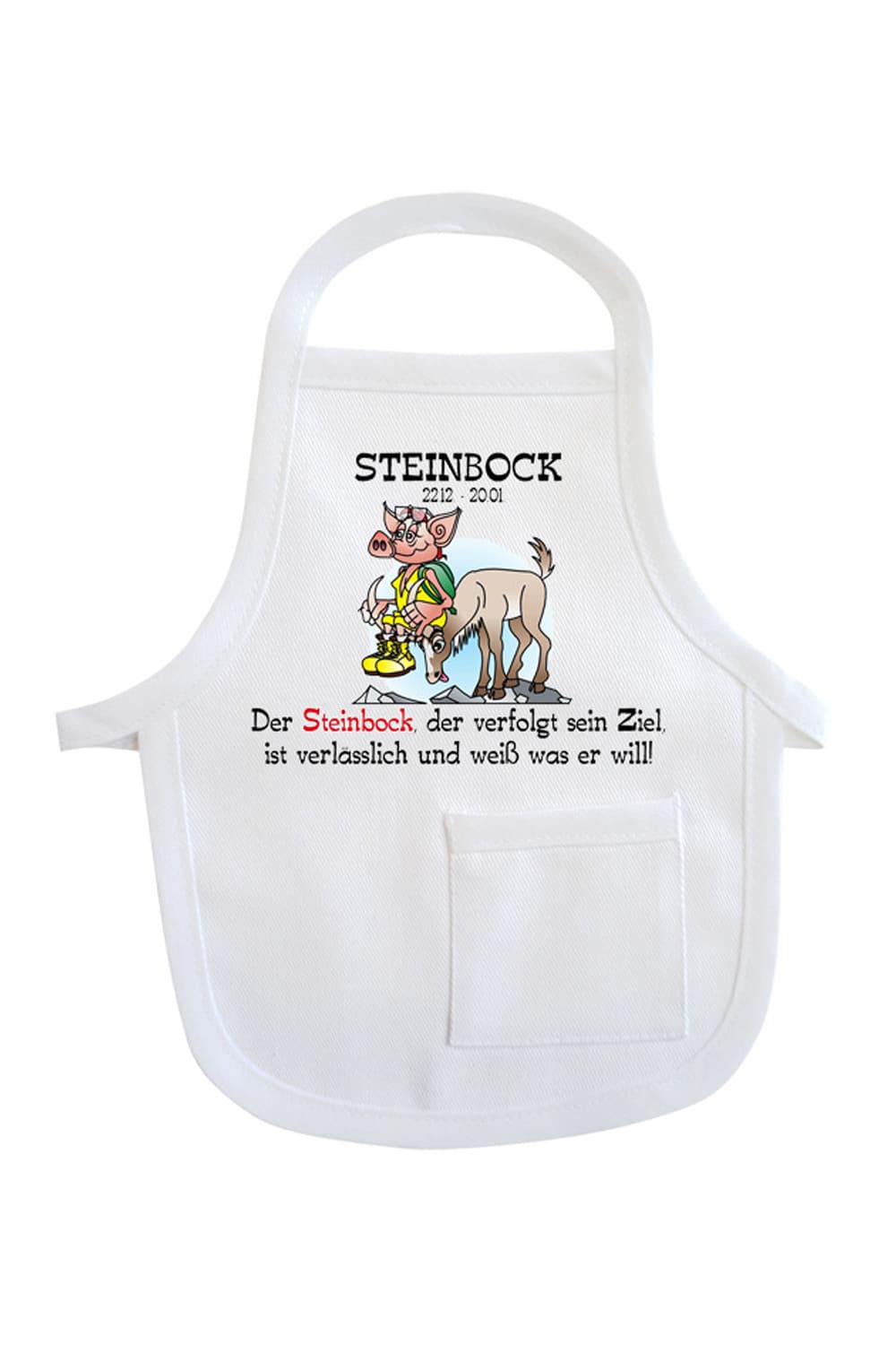 Mini-Schuerze! Die Sternzeichen Flaschenschuerze mit dem Spruch: Steinbock 22.12-20.01. Steinbock, der verfolgt sein Ziel, ist verlaesslich und weiss was er will!
