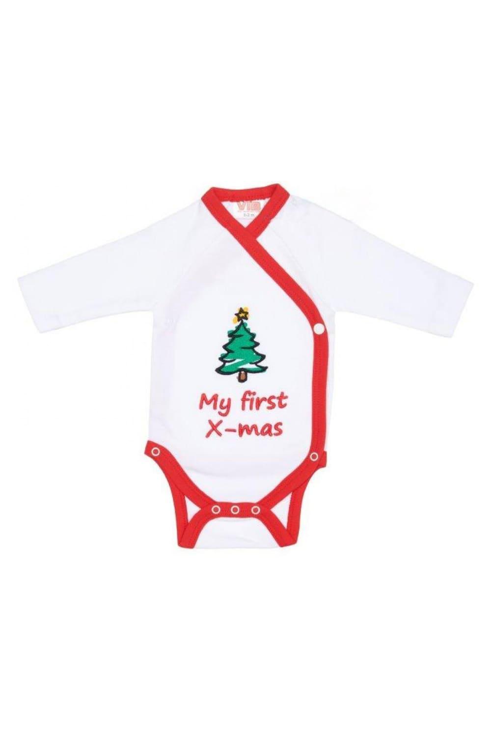 Dieser langarm Babybody ist ein echt suesses Weihnachtsgeschenk fuer ein Baby. Der Babybody ist mit dem Spruch: My first X-mas. Ein perfektes Geschenk fuer die Weihnachtszeit und Adventszeit. Auch eine superalternative als Samichlaus Geschenk. Der Babybody ist aus Baumwolle und in der Groesse fuer 0 bis 3 Monate.