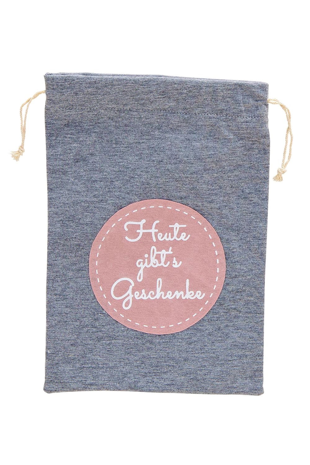 Geschenkverpackung fuer die Weihnachtszeit mit der Aufschrift: Heute gibt's Geschenke, in der Farbe grau. Tolles Geschenk zu Weihnachten.