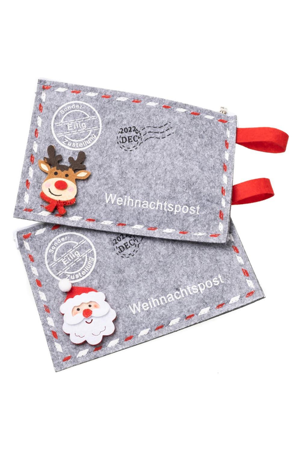 Diese Filztasche ist mit Reissverschluss und Schlaufe. Die Weihnachtspost eignet sich perfekt fuer kleine und besondere Weihnachtsgeschenke und als Verpackung fuer ein spezielles Geldgeschenke zu Weihnachten. Auf der Tasche steht die Aufschrift: Weihnachtspost. Auch ideal fuer den Samichlaus-Tag.