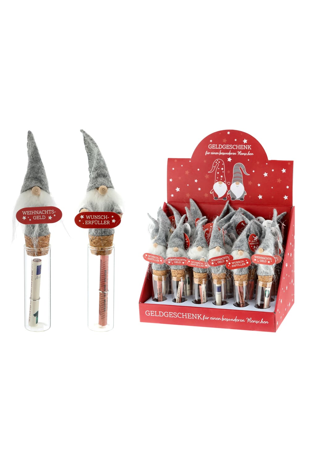 Dieses Wichtel Wunscherfueller Glas ist perfekt fuer ein herziges Geldgeschenk zu Weihnachten. Zwei Motive auswaehlbar: Weihnachtsgeld oder Wunscherfueller.