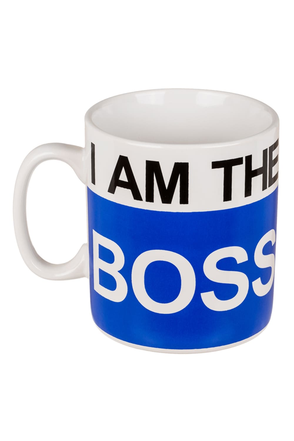 Die XXL Jumbo Tasse mit der Aufschrift: I AM THE BOSS. Die Keramik Spruchtasse ist beidseitig bedruckt. Die Tasse hat eine Füllmenge von 1000 ml.