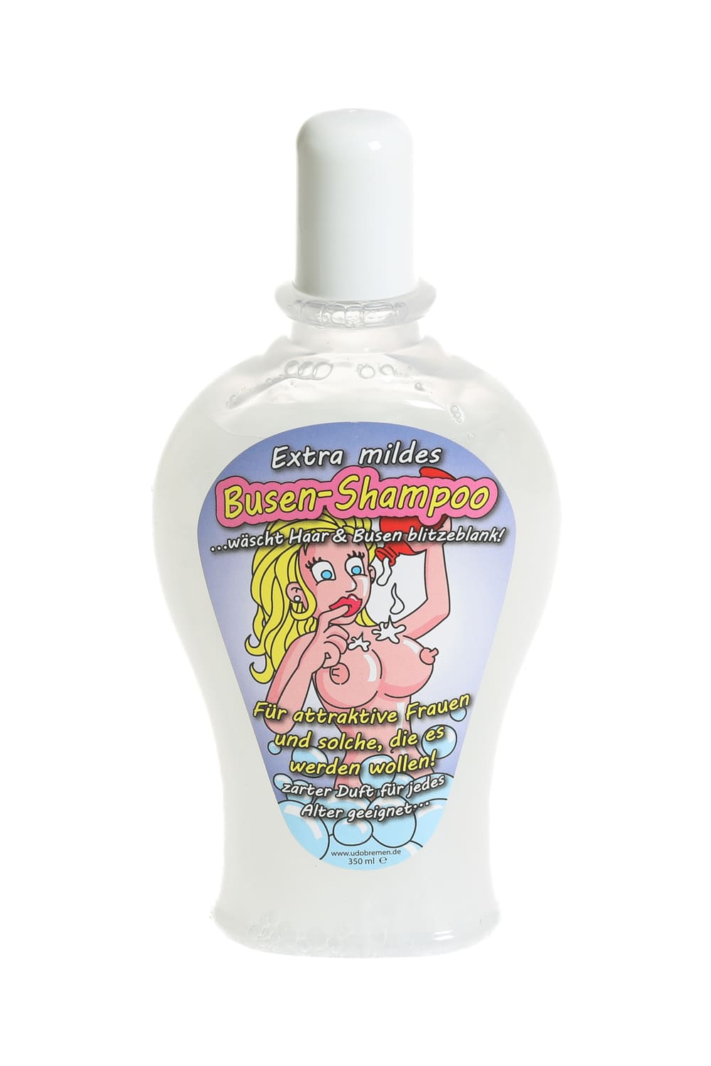 Das Busen Shampoo als Geschenk! Duschmittel mit lustigem Spruch: Extra mildes Busen Shampoo...waescht Haar & Busen blitzeblank!
