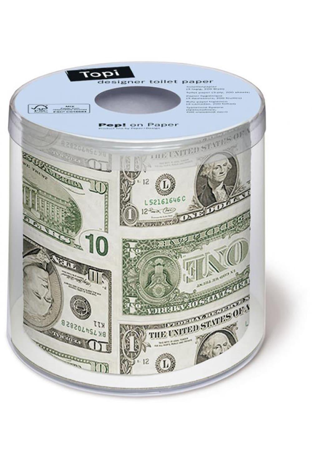 Dieses witzige Toilettenpapier sorgt bestimmt fuer die beste Unterhaltung auf dem Klo. Ein absoluter Spassfaktor fuer das Bad, ist dieses Dollar WC-Papier. Ideal als Geschenk fuer jeden Anlass oder als kreative Dekoration fuer eine Party. Das Dollar Klopapier ist auch ideal fuer ein lustiges Geldgeschenk.