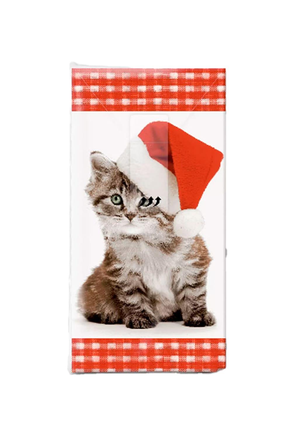 Diese suessen Taschentuecher mit weihnachtlicher Katze sorgen fuer viel Freude waehrend der Winterzeit. Denn die Nastuecher sind die beste Begleitung fuer Unterwegs, vor allem bei laufender Nase. Ein witziges Geschenk fuer die Adventszeit und Weihnachtszeit. Auch perfekt fuer das Befuellen eines Adventskalenders.