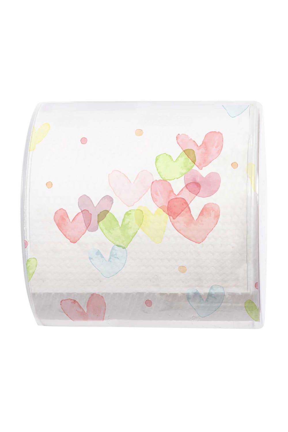 Das Herz Pastell Toilettenpapier sorgt fuer Unterhaltung auf dem Klo. Das Herzchen WC-Papier ist ein Spassfaktor fuer das Badezimmer. Ein witziges Geschenk!