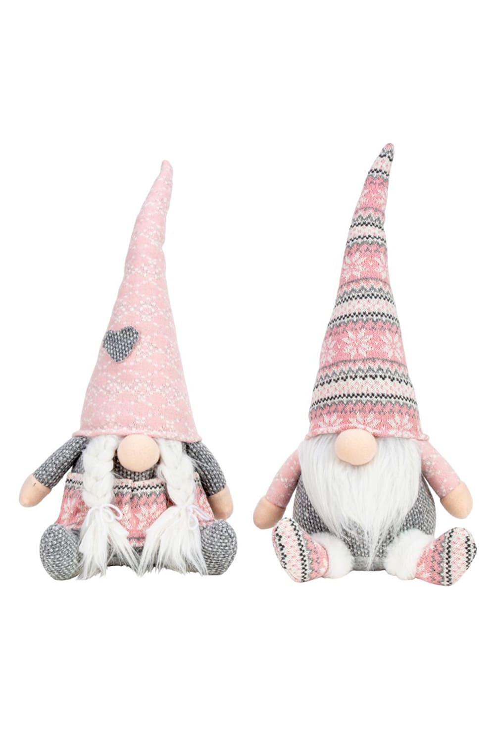 Wichtel rosa und grau im 2er Set 42 cm mit hohen Zipfelmuetzen weissem Bart und Zoepfen als grosse dekorative Weihnachtswichtel