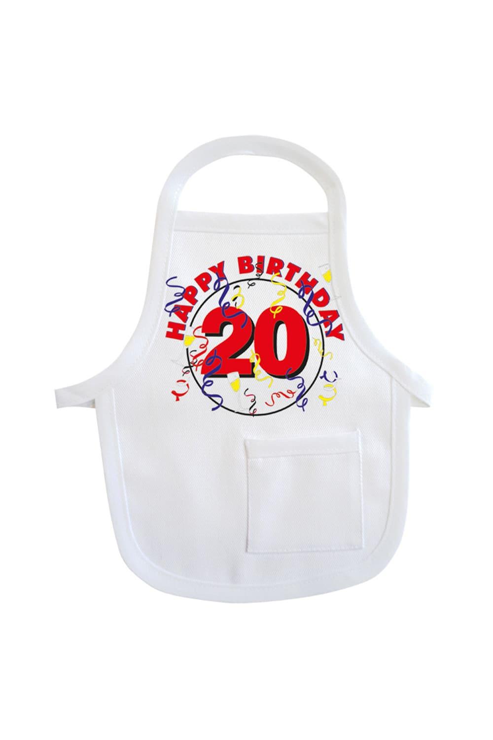 Einfach die Mini-Schuerze um eine Flasche oder um ein Geschenk haengen & binden und fertig ist die originelle Geschenkverpackung. Die Flaschenschuerze mit der Aufschrift: Happy Birthday. Zusaetzlich ist auf der kleinen Schuerze die Geburtstagszahl 20 aufgedruckt. Eine kreative Geschenkverpackung zum 20. Geburtstag.