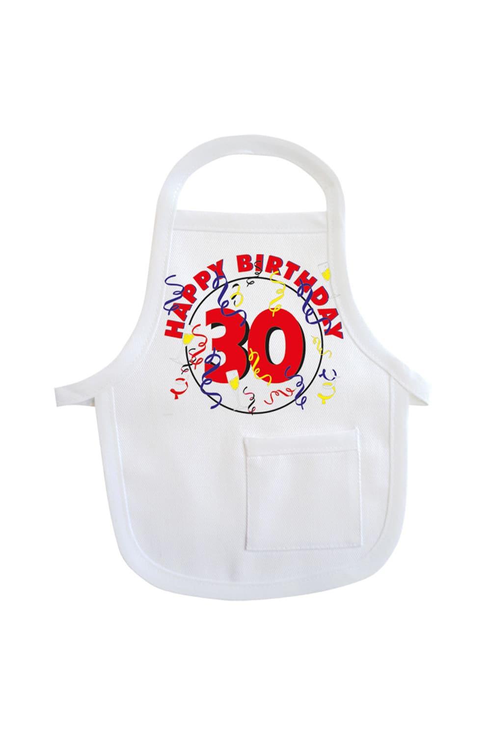 Einfach die Mini-Schuerze um eine Flasche oder um ein Geschenk haengen & binden und fertig ist die originelle Geschenkverpackung. Die Flaschenschuerze mit der Aufschrift: Happy Birthday. Zusaetzlich ist auf der kleinen Schuerze die Geburtstagszahl 30 aufgedruckt. Eine kreative Geschenkverpackung zum 30. Geburtstag.