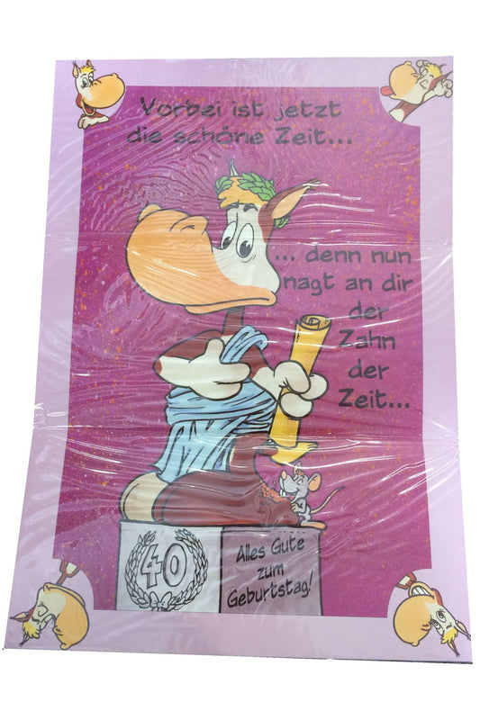 40. Geburtstag Glueckwunschkarte A3 mit Sprüche und einem Esel. Tolle Geburtstagskarte. Alles Gute zum 40. Geburtstag.