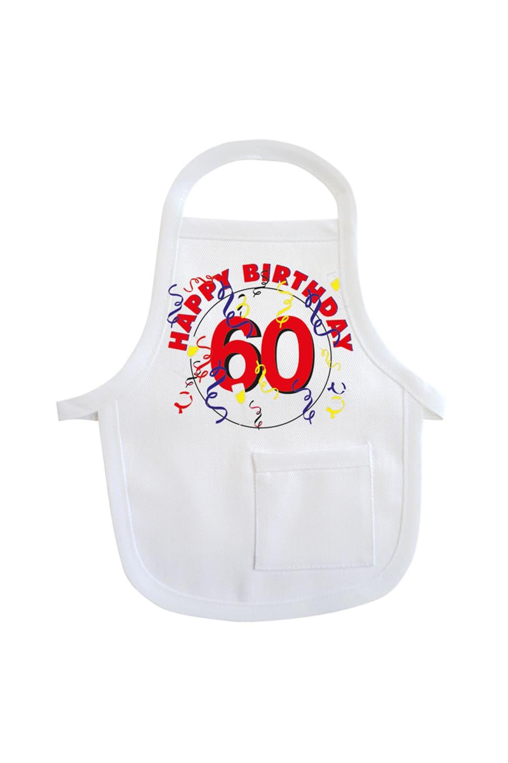 Einfach die Mini-Schuerze um eine Flasche oder um ein Geschenk haengen & binden und fertig ist die originelle Geschenkverpackung. Die Flaschenschürze mit der Aufschrift: Happy Birthday. Zusaetzlich ist auf der kleinen Schuerze die Geburtstagszahl 60 aufgedruckt. Eine kreative Geschenkverpackung zum 60. Geburtstag.