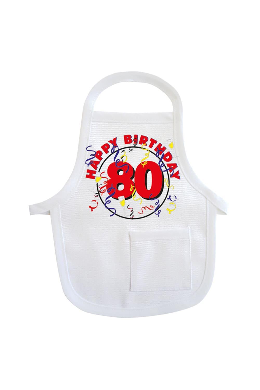 Einfach die Mini-Schuerze um eine Flasche oder um ein Geschenk haengen & binden und fertig ist die originelle Geschenkverpackung. Die Flaschenschuerze mit der Aufschrift: Happy Birthday . Zusaetzlich ist auf der kleinen Schuerze die Geburtstagszahl 80 aufgedruckt. Eine kreative Geschenkverpackung zum 80. Geburtstag.