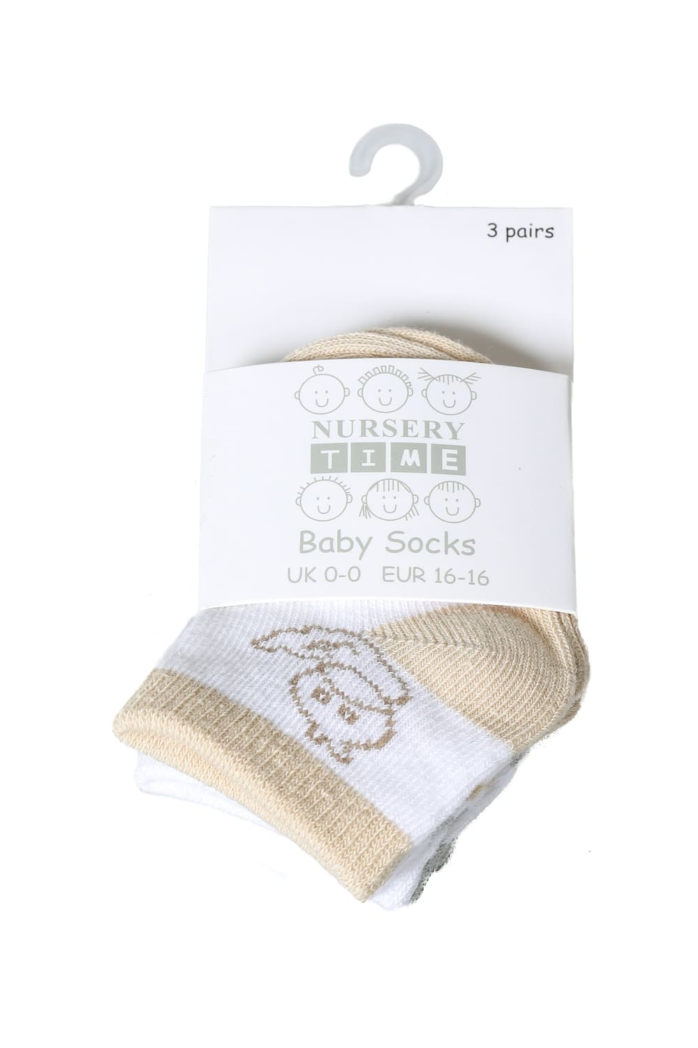 Die herzigen Babysocken sind in der Farbe beige. Ein ideales Geschenk fuer Neugeborene. Die Socken eignen sich perfekt fuer Babys von 0-3 Monate. Es sind 3 Paar.