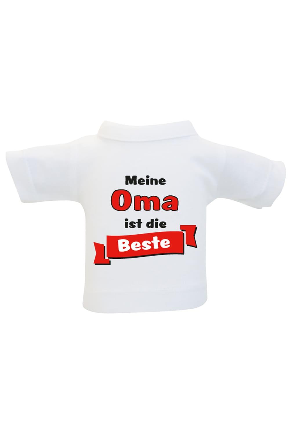 Das Mini T-Shirt ist ein lustiges Accessoire fuer Plueschtiere, Geschenke und Flaschen. Einfach das Mini Shirt einer Weinflasche oder einem Teddy anziehen und fertig ist die originelle Geschenkverpackung. Kleines Flaschenshirt mit der Aufschrift: Meine Oma ist die Beste. Zum Geburtstag oder zu Weihnachten.