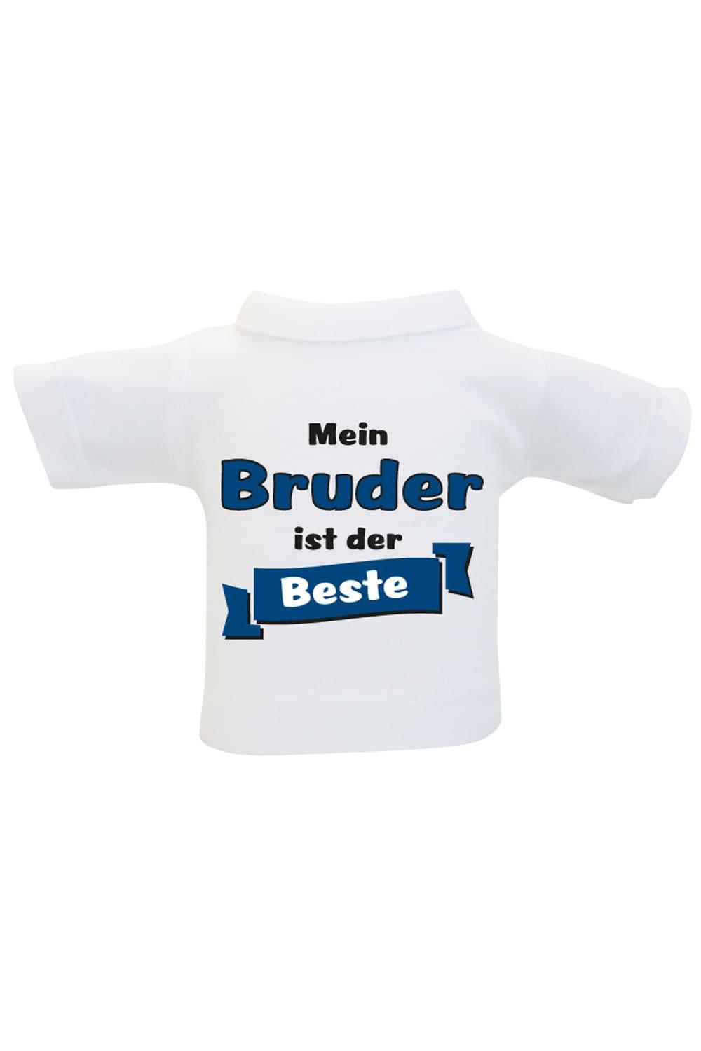 Das Mini T-Shirt ist ein lustiges Accessoire fuer Plueschtiere, Geschenke und Flaschen. Einfach das Mini Shirt einer Weinflasche oder einem Teddy anziehen und fertig ist die originelle Geschenkverpackung. Kleines Flaschenshirt mit der Aufschrift: Mein Bruder ist der Beste. Zum Geburtstag oder zu Weihnachten.
