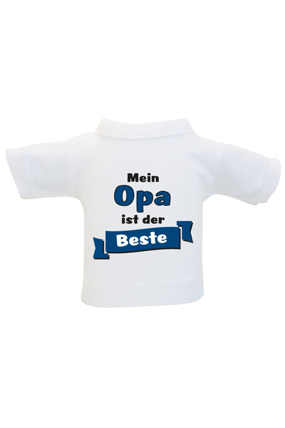Das Mini T-Shirt ist ein lustiges Accessoire fuer Plueschtiere, Geschenke und Flaschen. Einfach das Mini Shirt einer Weinflasche oder einem Teddy anziehen und fertig ist die originelle Geschenkverpackung. Kleines Flaschenshirt mit der Aufschrift: Mein Opa ist der Beste. Zum Geburtstag oder zu Weihnachten.