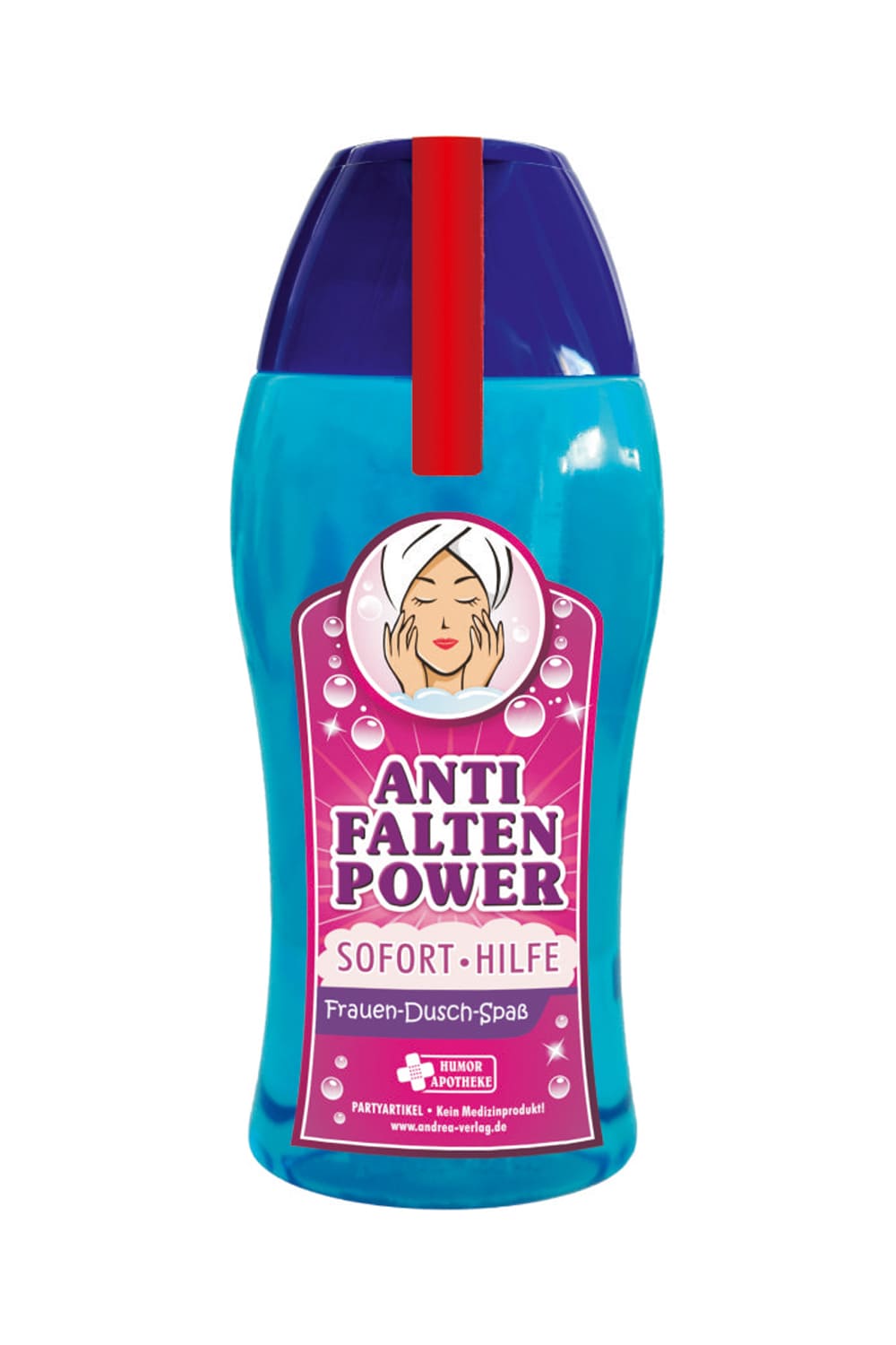 Frauen Duschgel mit lustigem Bild und dem Spruch: Anti Falten Power! Witziges Duschmittel als Geschenk fuer jeden Anlass! Jetzt bei Geschenk Insel.