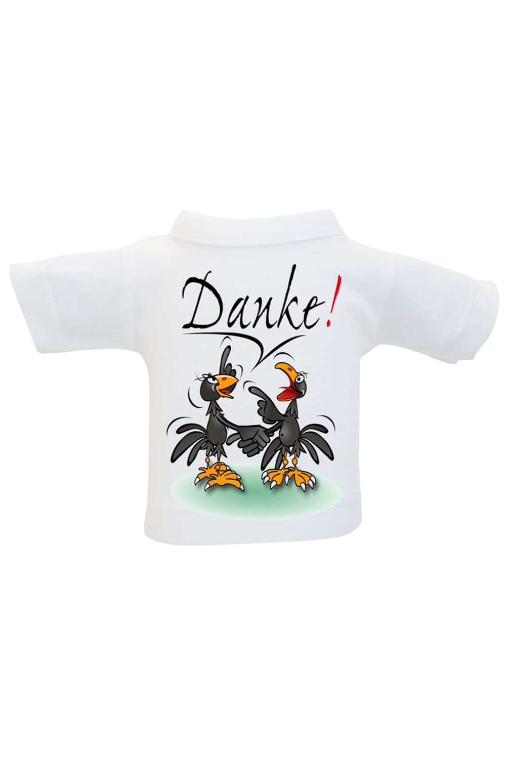 Das Flaschenshirt mit der Aufschrift: Danke! Zusaetzlich ist auf dem kleinen Mini T-Shirt ein Rabe Bild aufgedruckt. Eine kreative Geschenkverpackung fuer alle Menschen denen man einfach mal Danke sagen moechte.