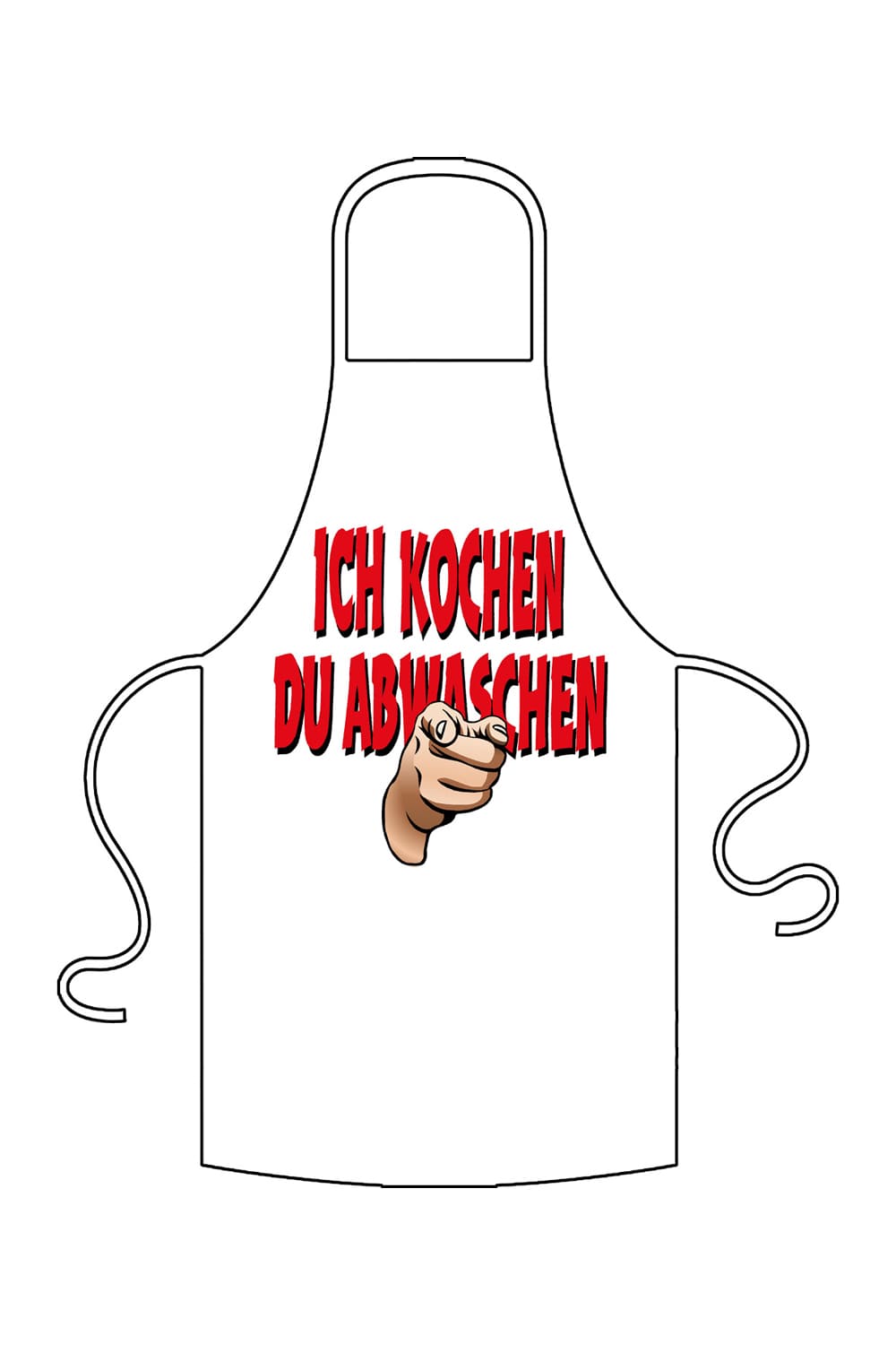 Eine lustige Schuerze mit witzigem Bild und dem Spruch: Ich kochen du abwaschen. Die Grillschuerze als ideales Geschenk fuer jeden Anlass!