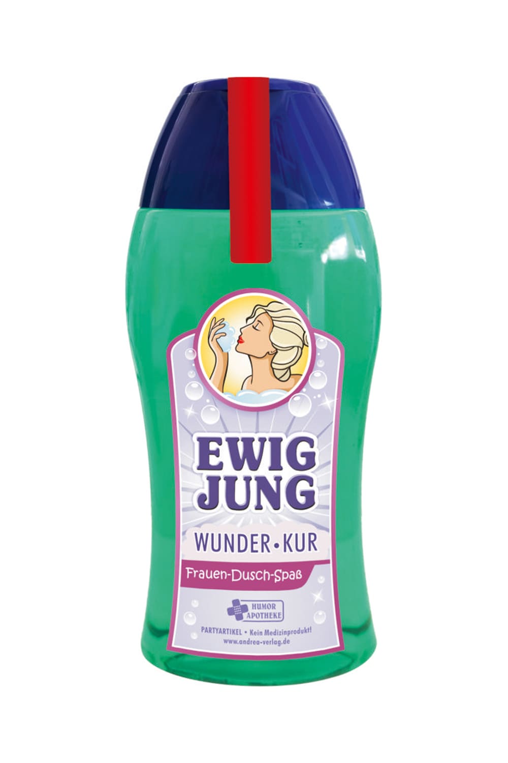 Frauen Duschgel mit lustigem Bild und dem Spruch: Ewig Jung. Wunder Kur! Witziges Duschmittel als Geschenk fuer jeden Anlass. Jetzt bei Geschenk Insel.
