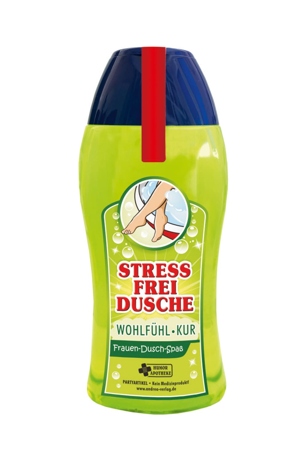 Ein witziges Spass Geschenk fuer Frauen. Tolles Aroma Duschmittel mit dem Spruch: Stressfrei Dusche, fuer ein cooles Geschenk zum Geburtstag, zum Muttertag, zu Weihnachten oder als Mitbringsel. Ein grossartiges Gag Geschenk zum Schmunzeln und fuer einen absoluten Duschspass. Humor Apotheke, kein Medizinprodukt!