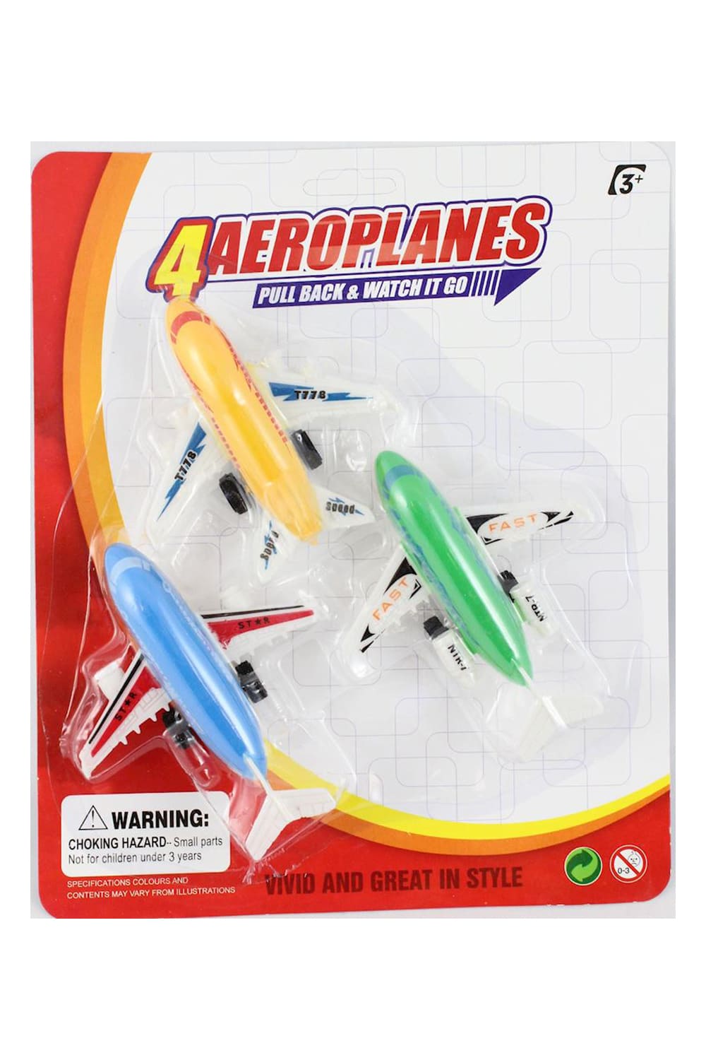 Flieger 3er Set als Geschenk. Gelbes Flugzeug, blaues Flugzeug und ein gruener Flieger. Tolles Flugzeug Spielzeug