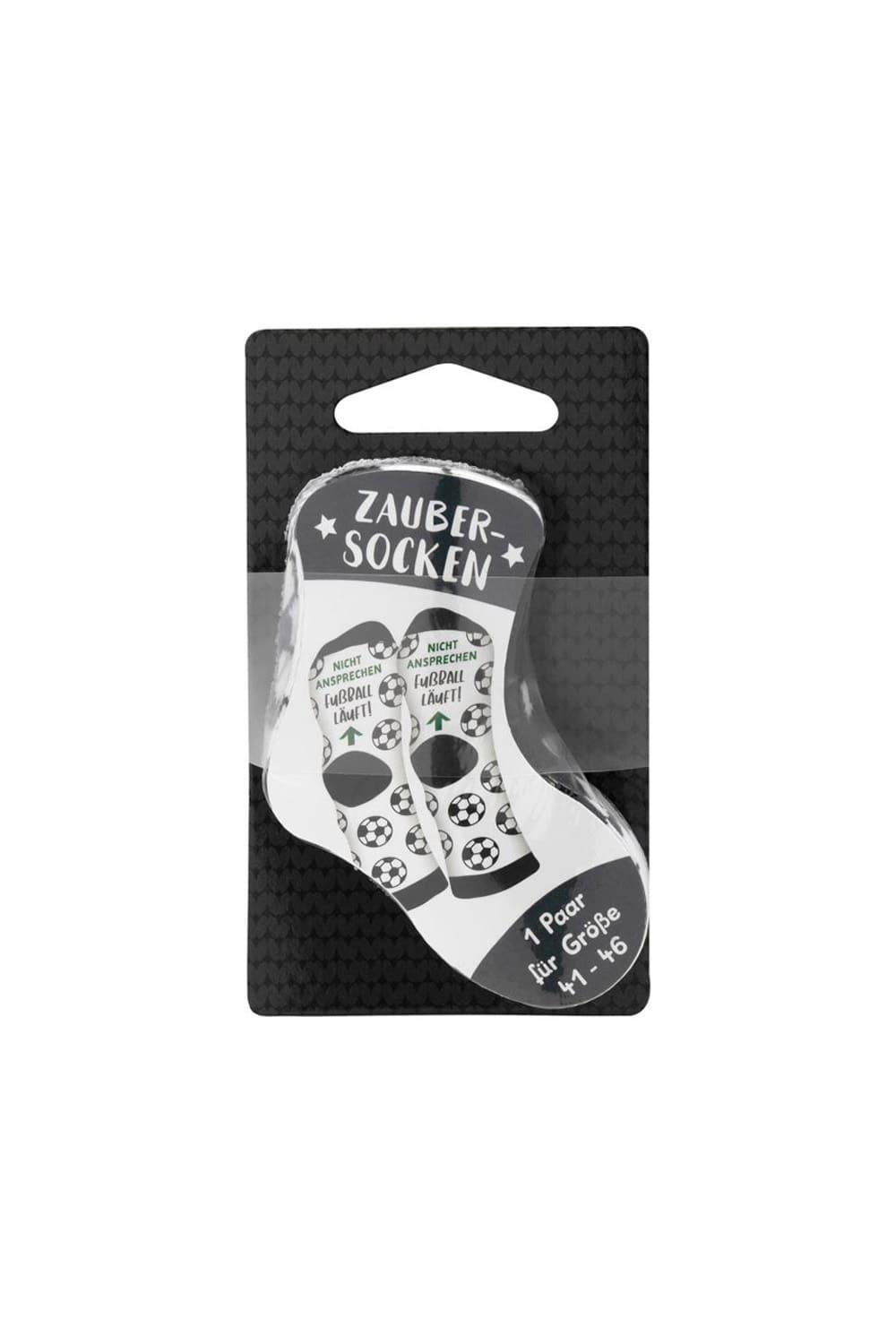 Diese magischen Zaubersocken sind einfach ein grossartiges Geschenk fuer alle, die Spass lieben! Einfach 15 Minuten im Wasser einweichen und schon hat man ein witziges paar Socken. Fussball Spasssocken mit dem Spruch: Nicht ansprechen. Fussball laeuft. Optimales Geschenk fuer Fussballfans.