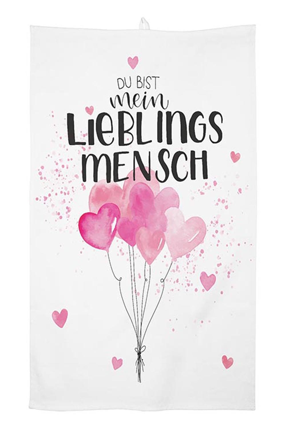 Geschirrtuch mit Motivdruck: Du bist mein Lieblingsmensch. Das hochwertige Geschirrtuch ist aus Baumwolle, ca. 35 x 45 cm gross und hat eine Schlaufe zum Aufhaengen Ein absolutes Herzensgeschenk fuer Ihren Lieblingsmensch zum Geburtstag, zum Muttertag oder sonstigem Anlass.