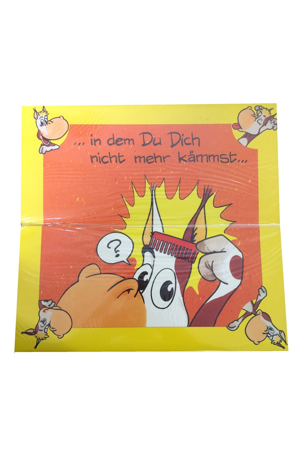 Glatze Glueckwunschkarte A3 mit Sprüche und einem Esel, Haare und einem Kamm. Tolle Geburtstagskarte. In dem du dich nicht mehr kaemmst.