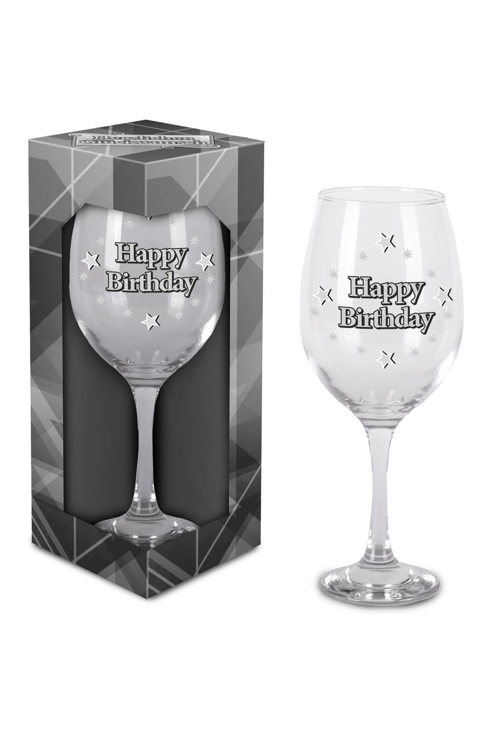 Dieses schoene Glas ist bedruckt mit der Aufschrift: Happy Birthday. Grosses Weinglas oder Cocktailglas zum Geburtstag. Einzel verpackt in einem Geschenkkarton. Einfach ein kreatives Geschenk zum Geburtstag!