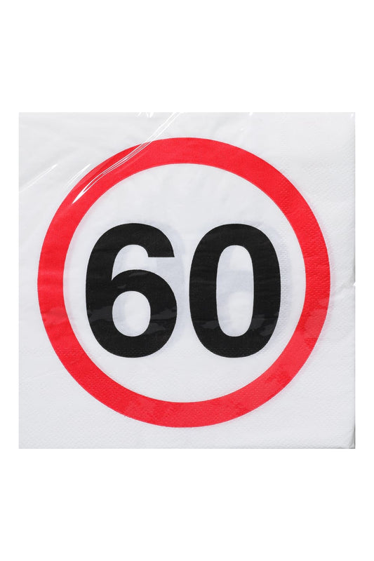 Diese Verkehrsschild Geburtstagsservietten sind perfekt als Geschenk oder Dekoration zum 60. Geburtstag oder fuer eine Jubilaeumsfeier. Eine Servietten Packung beinhaltet 20 Papierservietten. Die Groesse ist ca. 33 x 33 cm (offen).