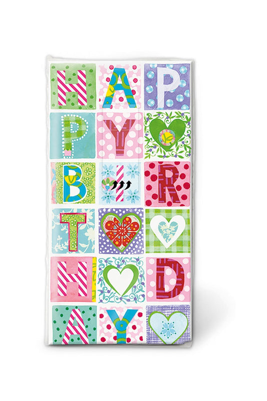 Diese Taschentuecher sind perfekt fuer Unterwegs! Die Happy Birthday Motivtaschentuecher sind perfekt als Geschenk zum Geburtstag! Jetzt bei Geschenk Insel.