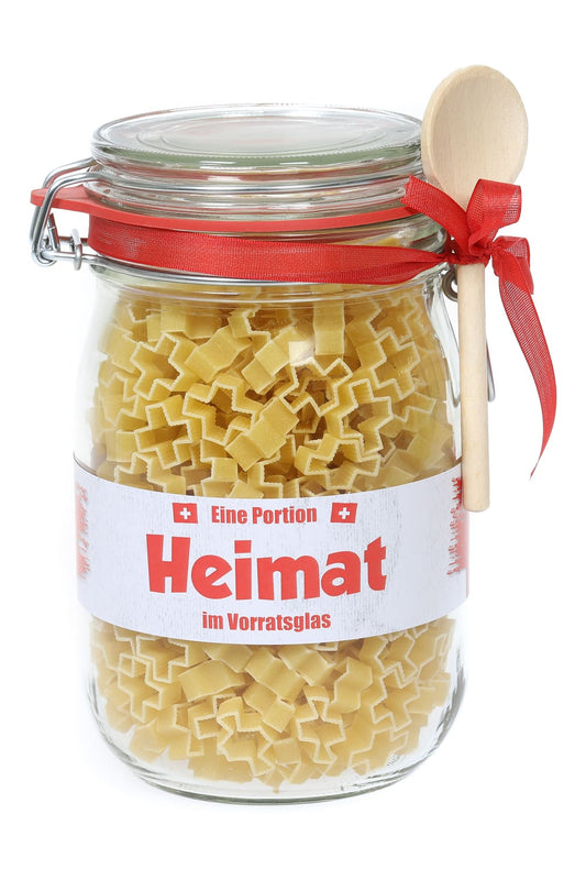Diese Pasta im Vorratsglas ist voller Schweizer Heimat. Die Schweizerkreuz Teigwaren sind ein leckeres Geschenk aus der Schweiz. Jetzt bei Geschenk Insel.
