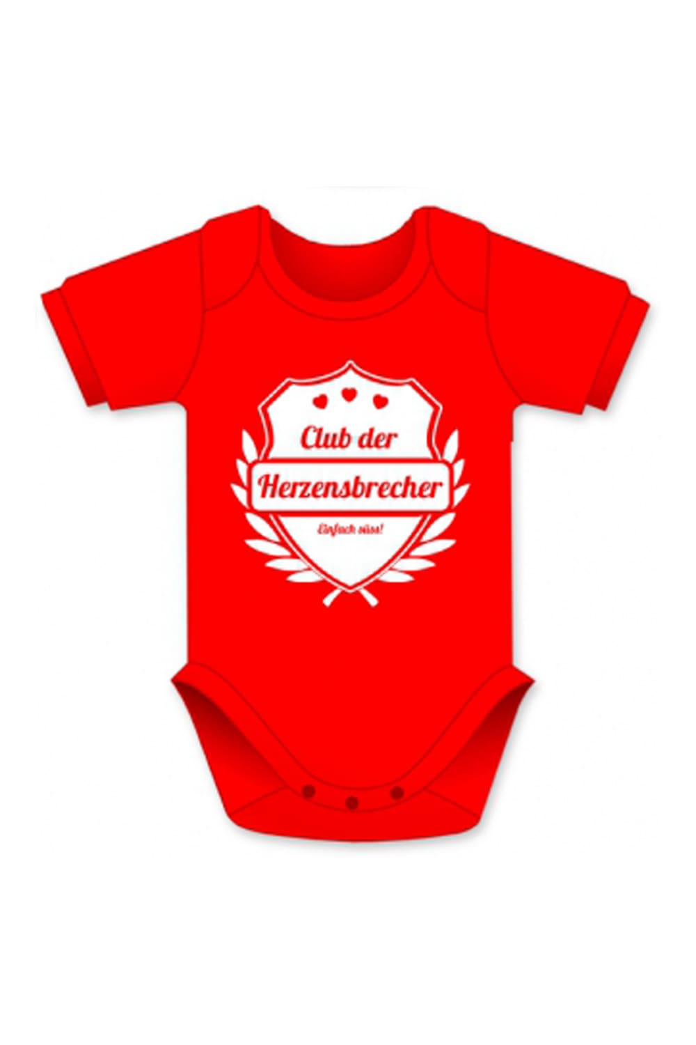 Der Baby Body mit dem Spruch: Club der Herzensbrecher! Geschenk zur Geburt. Der Body ist in der Farbe rot erhaeltlich. Einfach suess!