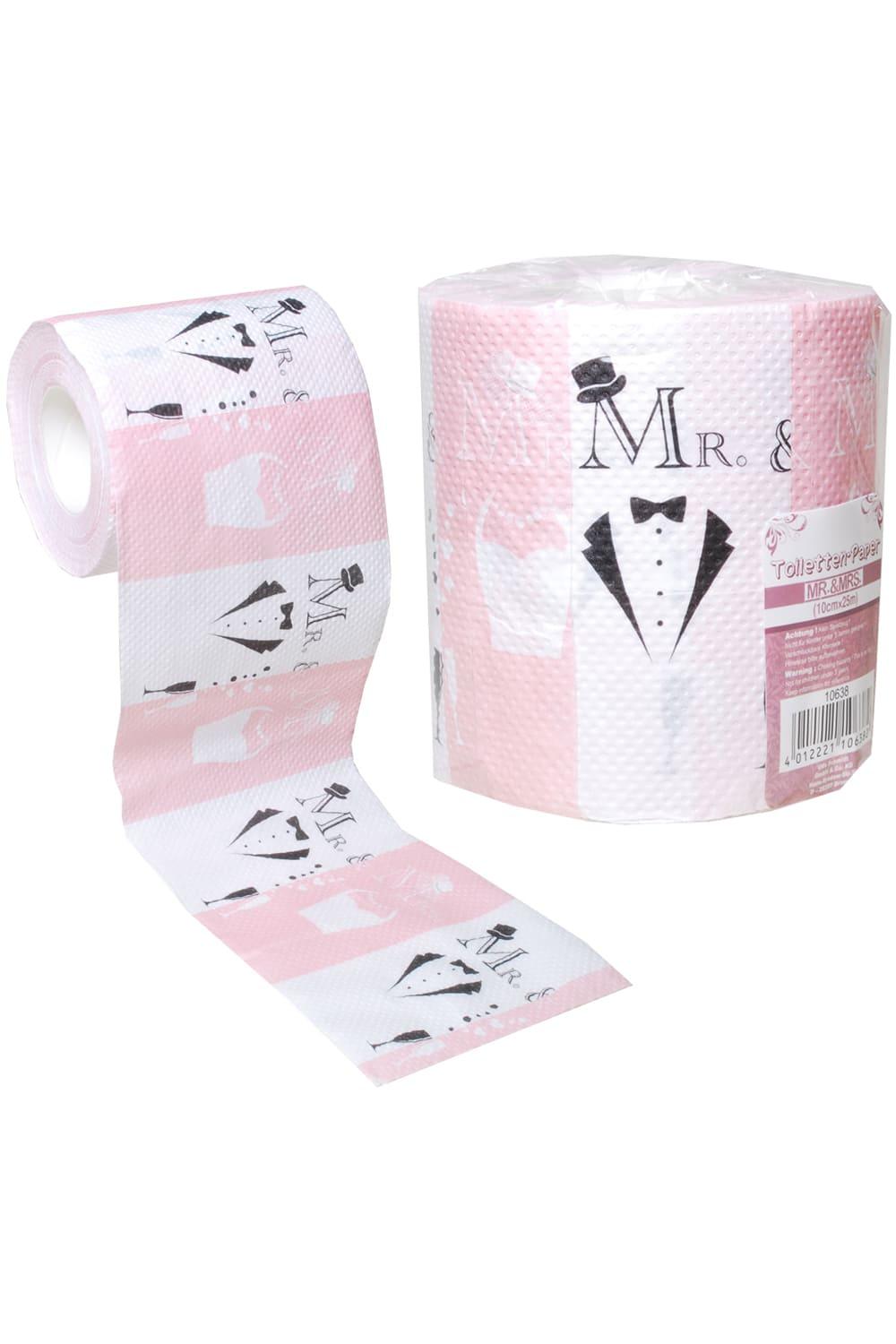 Dieses Mr & Mrs WC-Papier sorgt bestimmt fuer die beste Unterhaltung auf dem Klo. Das witzige Klopapier ist einfach ein absoluter Spassfaktor fuer jedes Badezimmer. Ein lustiges Geschenk zur Hochzeit. Auch als witzige Dekoration geeignet!