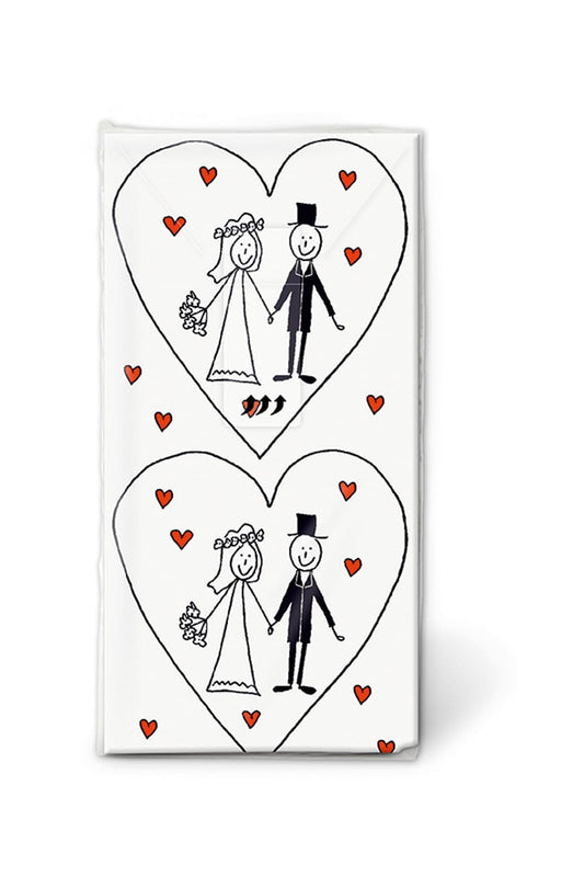 Hochzeit Taschentücher als Geschenk. Witzige Motivtaschentücher mit einem Brautpaar. Lustiges Geschenk zur Hochzeit