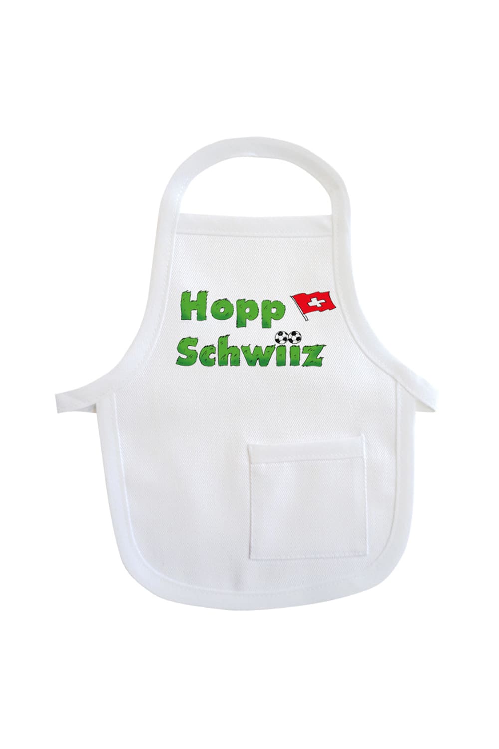 Einfach die Mini Schuerze um eine Flasche oder um ein Geschenk haengen und fertig ist die originelle Geschenks Verpackung. Die Mini Schuerze mit der Aufschrift: Hopp Schwiiz. Zusaetzlich ist auf der kleinen Schuerze ein Bild mit Fussball und Schweizer Fahne aufgedruckt.