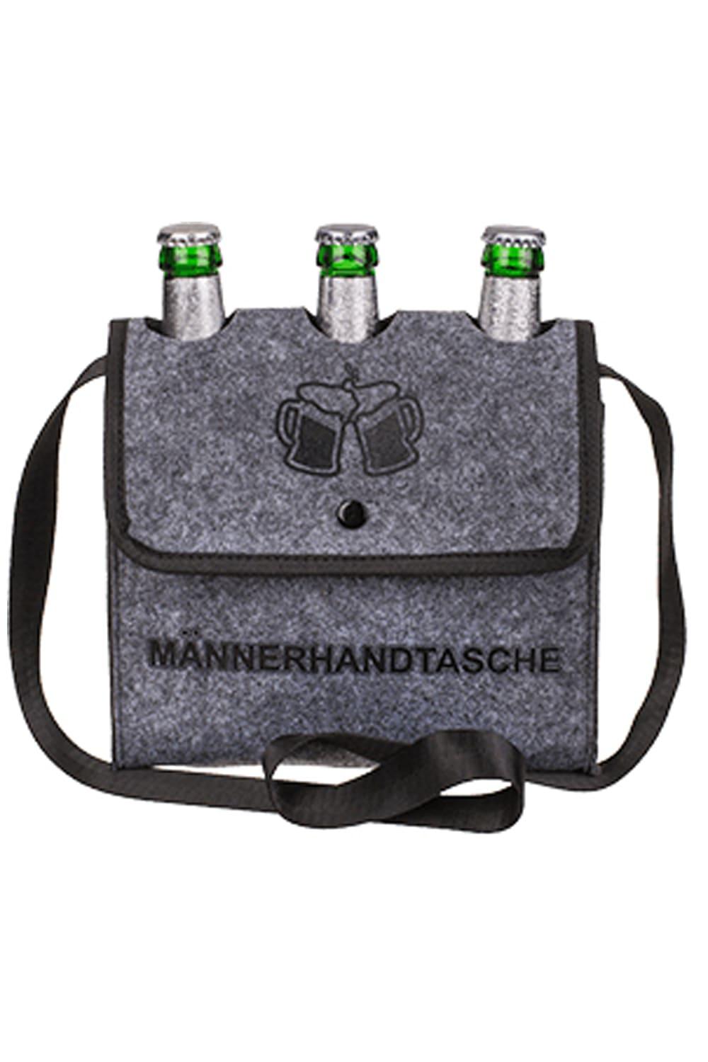Die witzige Maennerhandtasche hat Platz fuer drei Flaschen Bier. Ganz elegant werden die Bierflaschen so vom Mann herumgetragen. Bierflaschen in die Tasche legen und los geht es zum Grillen, zum See usw. Die Umhaenge Biertasche ist ein kreatives Maennergeschenk als Superalternative zu einem Rucksack.