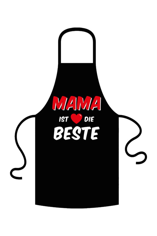 Eine trendige und schoene Kochschuerze ideal als Muttertagsgeschenk! Die Schuerze mit dem Spruch: Mama ist die Beste.