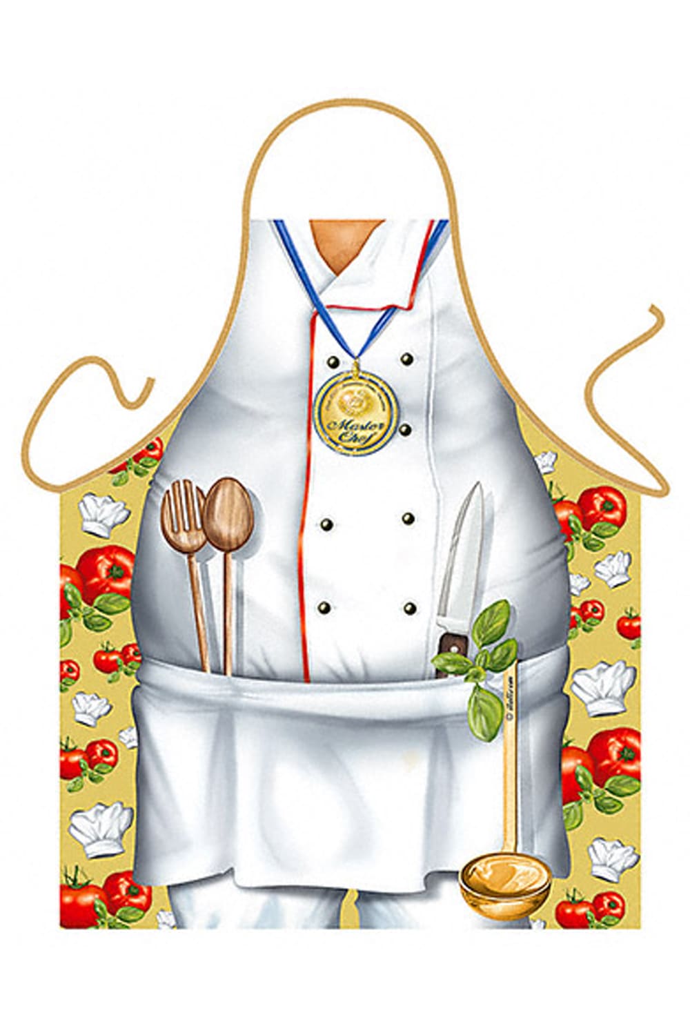 Auf der Kochschuerze ist ein lustiges Bild von einem Meisterkoch abgebildet. Ein originelles Geschenk für alle die gerne Backen und Kochen. Auch ein perfektes Geschenk für einen frischgebackenen Koch, der die Lehrabschlusspruefung erfolgreich abgeschlossen hat. Die lustige Schuerze als Geschenk.