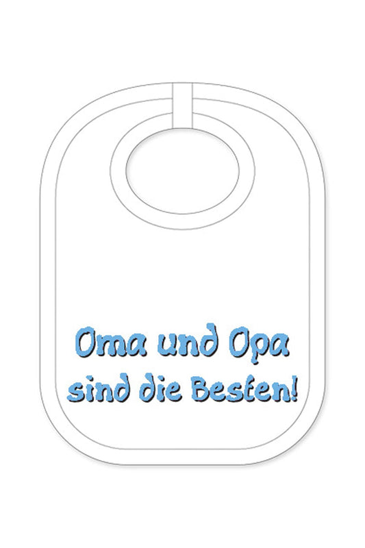 Der Babylatz mit dem Spruch: Oma und Opa sind die Besten, ist ein witziges Geschenk für ein Baby, für Neugeborene und für Kleinkinder. Ein ideales Geschenk oder Mitbringsel zur Geburt in der Schriftfarbe blau.