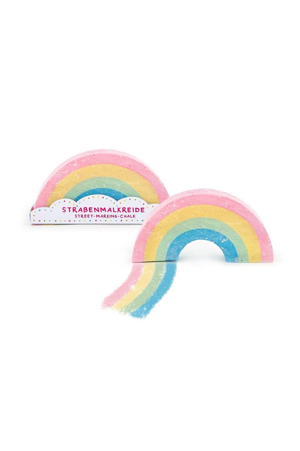 Mit dieser Regenbogen Strassenmalkreide macht man die Welt ein bisschen bunter! Nur mit einem Strich kreiert man damit einen wunderschoenen Regenbogen! 4 Farben in handlicher Regenbogen-Form. Ein kreatives Kindergeschenk und fuer alle Regenbogen Fans. Ein Geschenk, passend zur Sommerzeit. 